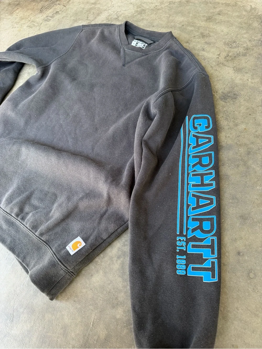 Carhartt Mens M Regular Black Crewneck Logo Sleeve Graphic Sweatshirt Loose Fit